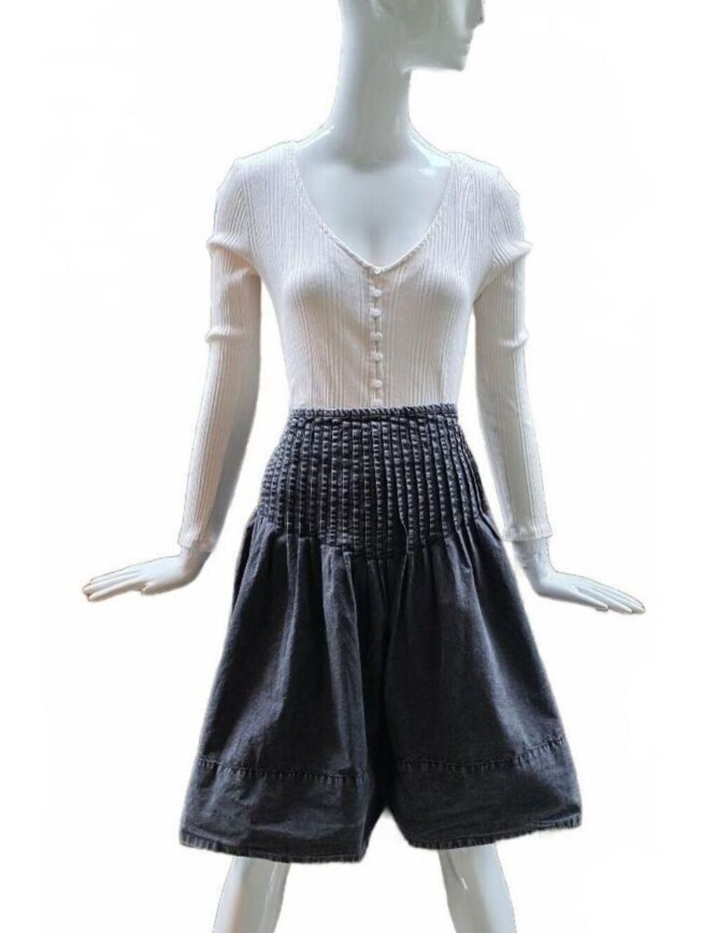 Free People Peyton Pintuck Structured Cotton Midi Skirt Washed Black Acid Wash S